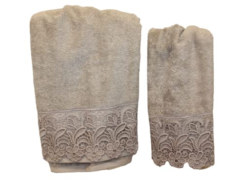 LKM Comfort - Handtuch-Set für Gesicht und Gäste - Die Süße der Baumwolle und die Raffinesse des romantischen Designs mit Makramee fertig von LKM security
