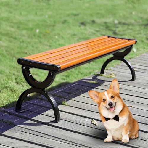 LKPMGOA Gartenbank Wetterfest mit Gusseisenfüßen und Holzlatten, Rückenfreie Terrassenbank, Wetterfest, Verstärkte Balken, Stabil(120 * 41 * 38cm) von LKPMGOA