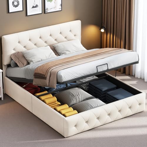 Polsterbett 160x200 mit Bettkasten, Stauraumbett Jugendbett Bettgestell mit Höhenverstellbarem Kopfteil, Doppelbett Bett mit Stauraum und Lattenrost, ohne Matratze, Samt (Aprikose 1, 160 x 200 cm) von LKPOMI