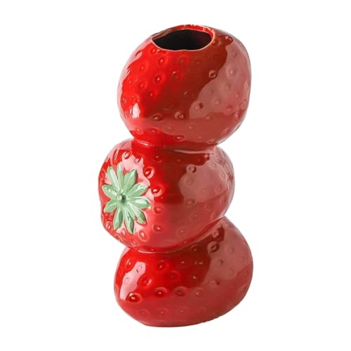 LKPOMI Keramik-Obstvase, Niedliche Erdbeer-Zitronen-Vase, Dekorative Ästhetik, Blumenvasen für Zuhause, Wohnzimmer, Dekoration, Büro, Herzstück(Rot) von LKPOMI