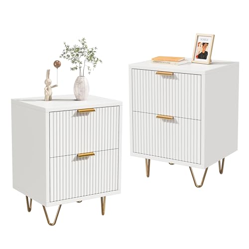 LKPOMI Nachttisch 2er Set, Beistelltisch Nachtschrank mit 2 Schubladen Moderne Nachtkommode Sofatisch für Schlafzimmer, Wohnzimmer, Weiß (2 Schubladen (40B x 40T x 55H cm)) von LKPOMI