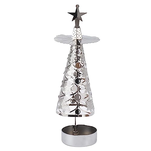 LKPOMI Rotierendes Kerzenständer-Set aus Metall, Weihnachtsbaum-Teelicht-Kerzenhalter, Weihnachtskerzen, Karussell-Spinner für Romantische Hochzeit, Weihnachtsfeier(Silberne Schneeflocke) von LKPOMI