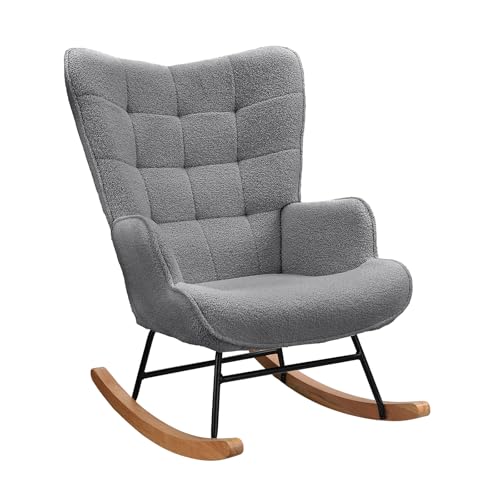 LKPOMI Schaukelstuhl Stillsessel Schaukelsessel aus Teddy-Plüsch Relaxsessel mit Armlehnen Gepolsterter Relaxsessel Schwingsessel fürs Wohnzimmer Schlafzimmer (Dunkelgrau, 68 x 75 x 92 cm) von LKPOMI