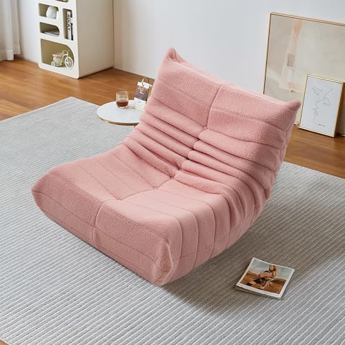 LKPOMI Schlafsofas Relaxsessel, Sitzsack Sofa Bodensofa, Lazy Sofa, Bodenstuhl mit Rückenlehne, Lesesessel Bequem, Bean Bag Chair für Schlafzimmer Wohnzimmer, Lammwolle (Rosa) von LKPOMI