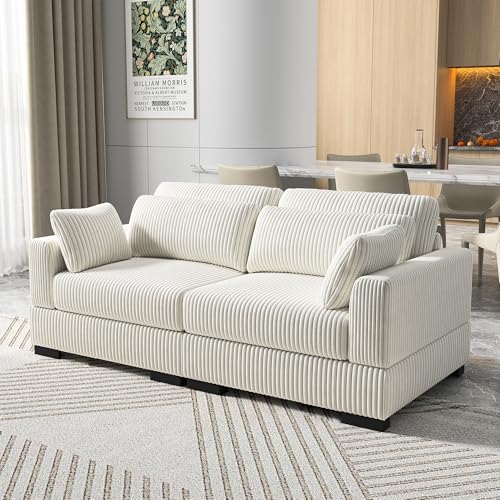 LKPOMI Sofa 2 Sitzer, Polstersofa aus Cordstoff mit Abnehmbare Kissen und Rückenlehnen, Modulares Sofa, Modernes Couch mit Breite Armlehnen für Wohnzimmer/Schlafzimmer/Wohnung (Beige 2-Sitzer) von LKPOMI
