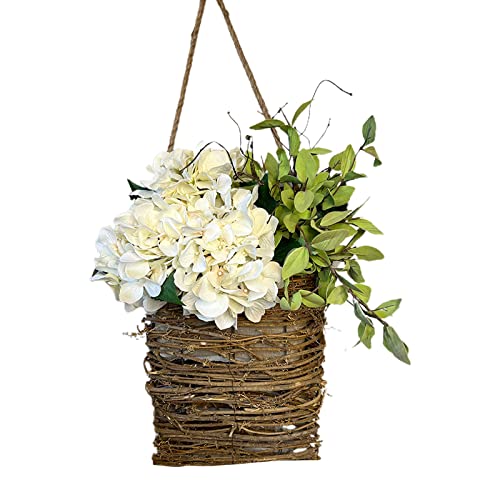 Türkranz für die Haustür, Hängender Korb, Lavendel, Hortensien, Wildblumen, Türhänger, Korbkranz, Künstlicher Frühlings- und Sommerkranz für Heimdekoration(Hortensie) von LKPOMI