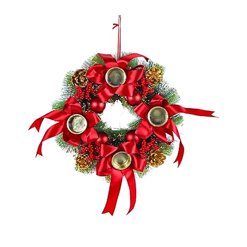 Weihnachts-Adventskranz-Kerzenhalter, Kleine Kränze, Weihnachtskerzenringe mit Tannenzweigen, Tannenzapfen und Roten Beeren für Zuhause, Hochzeit, Wohnzimmer und Schlafzimmer(Rot) von LKPOMI