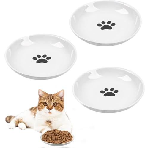LKPUPKJ 3 Stück Katzen Fressnapf Futternapf, Katzennäpfe Keramik Napf, Nassfutternäpfe, Katzen Flache Schalen, Katzenfutter Teller Keramik, Flacher Breiter Futter für Katzen von LKPUPKJ