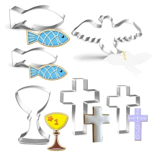 Fisch Ausstecher Kommunion Set, 6 Stück Ausstecher Ausstechformen, Fisch Kreuz Taube Kelch Keksausstecher Ausstechform Plätzchenformen Formen, Edelstahl Ausstecher für Kommunion Konfirmation Taufe Fisch Ausstecher Kommunion Set, 6 Stück Ausstecher Ausstechformen, Fisch Kreuz Taube Kelch Keksausstecher Ausstechform Plätzchenformen Formen, Edelstahl Ausstecher für Kommunion Konfirmation Taufe von LKPUPKJ