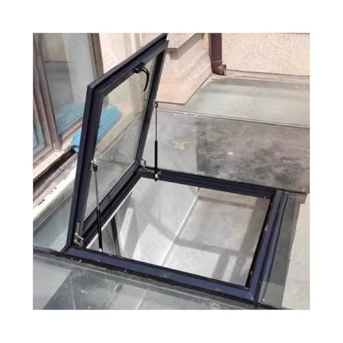 Dachluke, Dachlukenabdeckung aus verzinktem Stahl, pneumatische Hydraulikstange for einfachen Öffnen, Dachluke aus gehärtetem Glas for den Zugang for Dachboden(55x80cm) von LKSGJSNB