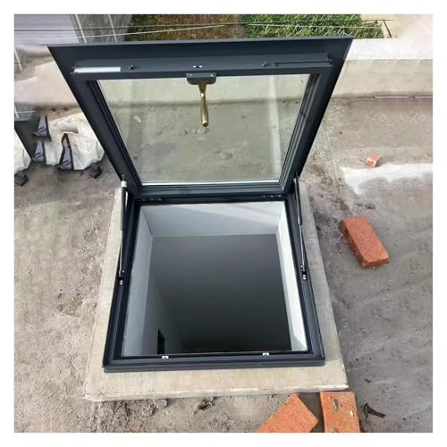 Dachluke, Gewerbliche Zugangsluke for Flachdächer, Dachluke mit Rahmen aus Aluminiumlegierung, manueller Notausgang im Freien, Deckel aus gehärtetem Glas(22x24in/56x61cm) von LKSGJSNB