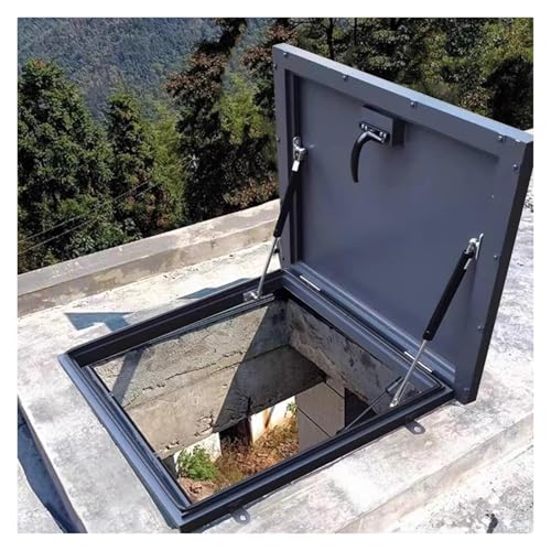 Dachluke, Kellertürabdeckung, Schacht-/Kellerausgangsdeckel mit hydraulischen Stützstangen und Griff, verzinkte Metalldachluke for den Außenbereich(Gray-lxw,30"x30"/76x76cm) von LKSGJSNB