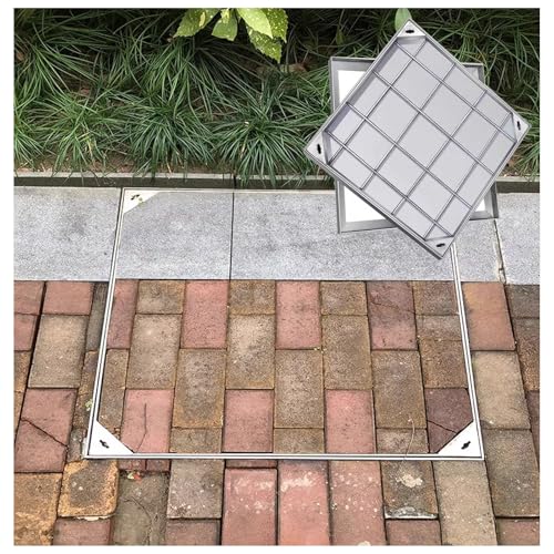 Klärgrubenabdeckungen, Versenkter quadratischer Klärgrubendeckel mit Sockel, Hochleistungs-Inspektionsdeckel aus Metall for die Einfahrt, unsichtbares Mannloch 304(8cm,70*70cm/27.6*27.6in) von LKSGJSNB
