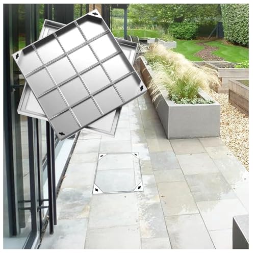 LKSGJSNB Klärgrubenabdeckungen, Quadratischer Schachtdeckel und Rahmen aus Edelstahl 304, versenkter Klärgrubendeckel mit Hebehaken und Rahmen(5cm,30 * 30cm/11.8 * 11.8in) von LKSGJSNB