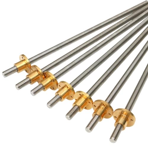 Linearführung, 1 Stück 3D-Drucker T8-Leitspindel, Steigung 2 mm, Steigung 12 mm, Länge 100–500 mm, Trapezspindel-Gewindestange mit Kupfermuttern(450mm) von LKSGJSNB
