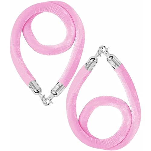 Samt Seil, Seil Sicherheitsbarrieren, Sicherheitsseile zur Kontrolle von Menschenmengen, 2er-Pack, Samtseil for große Eröffnungen, Pfosten-Aufhängeseile mit Haken, blaue Seilbarriere(Pink a,8ft/245cm) von LKSGJSNB