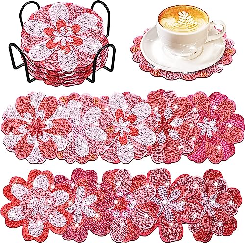 Diamond Painting Untersetzer, 10 Stück Kawaii Sakura Untersetzer Weiß und Rosa Coaster Pads Silikon rutschfest hitzebeständig Untersetzer Kawaii Accessoires Geeignet für Familien Restaurant von LKTM