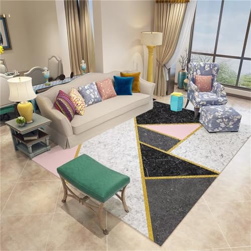 LKTRUK Carpet Bedroom Schlafzimmer-Teppich Mit Geometrischem Muster, Grau-Schwarzer Teppich Deko Babyzimmer Küche Teppich Waschbar Schwarz 130X190Cm 4Ft 3.2''X6Ft 2.8'' von LKTRUK