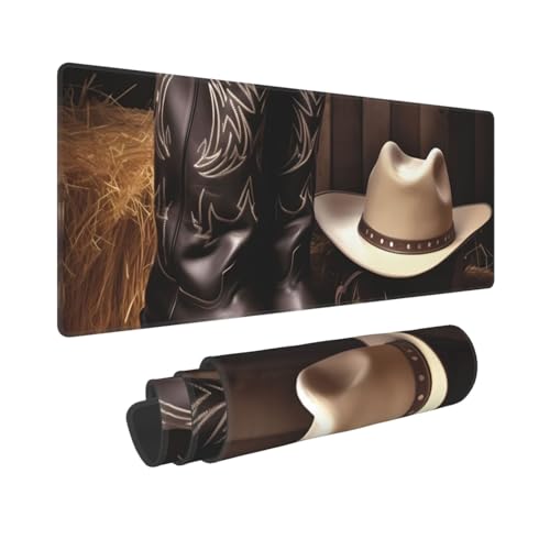 Gaming-Mauspad, erweiterte Volltastaturmatte mit genähten Kanten, Anime, große Schreibtischunterlage mit rutschfester Unterseite, Cowboy-schwarzer Hut, Westernstiefel, 1 Mauspad für Gaming und Büro von LKVNSWERT