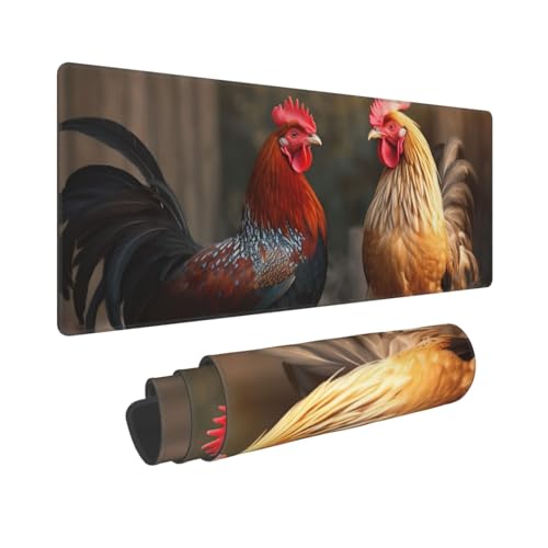Gaming-Mauspad, erweiterte Volltastaturmatte mit genähten Kanten, Anime, große Schreibtischunterlage mit rutschfester Unterseite, Hahn- und Huhn-Mauspad für Gaming und Büro, 80 x 30 cm von LKVNSWERT