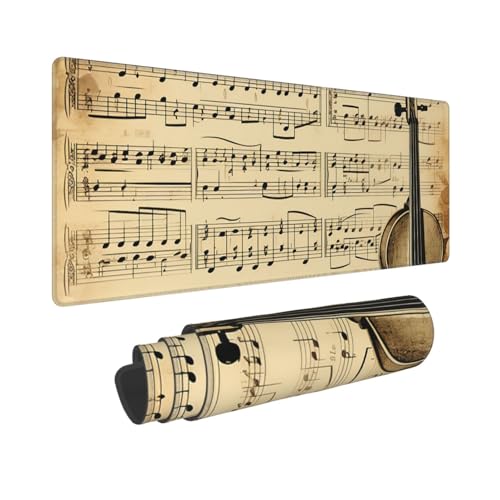 Gaming-Mauspad, erweiterte Volltastaturmatte mit genähten Kanten, Anime, große Schreibtischunterlage mit rutschfester Unterseite, Musiknoten auf altem Papier, Mauspad für Gaming und Büro, 80 x 30 cm von LKVNSWERT