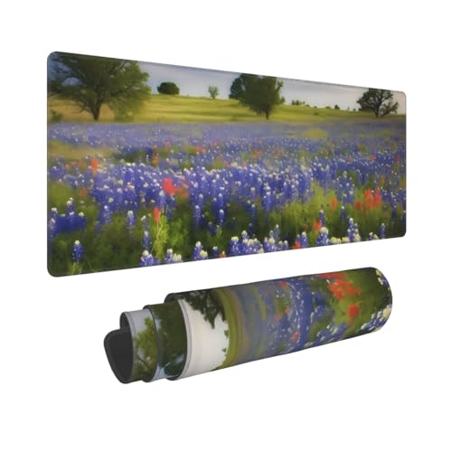 Gaming-Mauspad, erweiterte Volltastaturmatte mit genähten Kanten, Anime, große Schreibtischunterlage mit rutschfester Unterseite, Texas Bluebonnets Landschaft, Mauspad für Gaming und Büro, 80 x 30 cm Gaming-Mauspad, erweiterte Volltastaturmatte mit genähten Kanten, Anime, große Schreibtischunterlage mit rutschfester Unterseite, Texas Bluebonnets Landschaft, Mauspad für Gaming und Büro, 80 x 30 cm von LKVNSWERT
