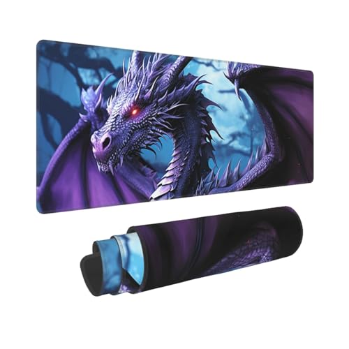 Gaming-Mauspad, erweiterte Volltastaturmatte mit genähten Kanten, Anime, große Schreibtischunterlage mit rutschfester Unterseite, violetter Drache, violetter Mond, Mauspad für Gaming und Büro, 80 x 30 von LKVNSWERT