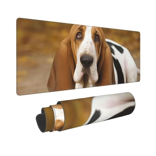 Gaming-Mauspad, erweiterte volle Tastaturmatte mit genähten Kanten, Anime, große Schreibtischunterlage mit rutschfester Unterseite, Basset Hound, Mauspad für Gaming und Büro, 80 x 30 cm von LKVNSWERT