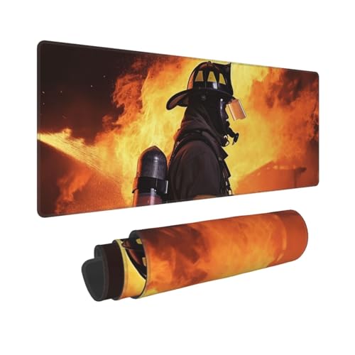 Gaming-Mauspad, erweiterte volle Tastaturmatte mit genähten Kanten, Anime, große Schreibtischunterlage mit rutschfester Unterseite, Feuerwehrmann, Flamme, Mauspad für Gaming und Büro, 80 x 30 cm Gaming-Mauspad, erweiterte volle Tastaturmatte mit genähten Kanten, Anime, große Schreibtischunterlage mit rutschfester Unterseite, Feuerwehrmann, Flamme, Mauspad für Gaming und Büro, 80 x 30 cm von LKVNSWERT