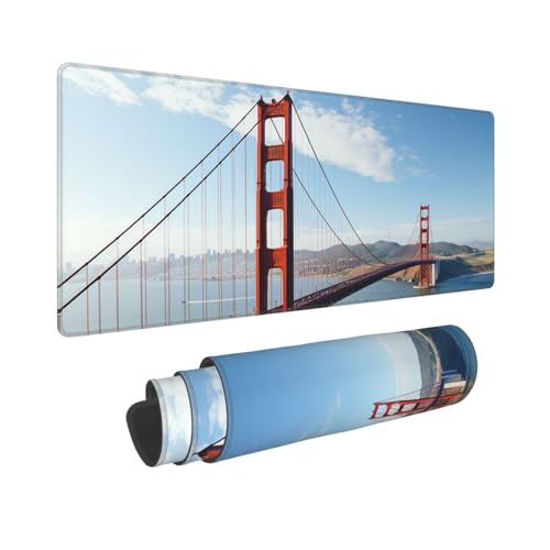 Gaming-Mauspad, erweiterte volle Tastaturmatte mit genähten Kanten, Anime, große Schreibtischunterlage mit rutschfester Unterseite, San Francisco Golden Gate Bridge, Mauspad für Gaming und Büro, 80 x von LKVNSWERT
