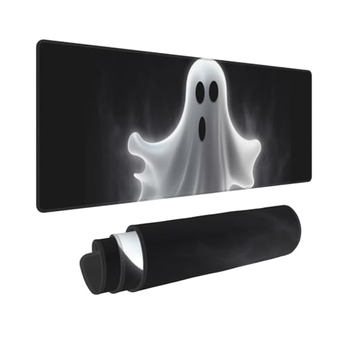 Gaming-Mauspad, erweiterte volle Tastaturmatte mit genähten Kanten, Anime, große Schreibtischunterlage mit rutschfester Unterseite, Schwarz und Halloween-Geister-Mauspad für Gaming und Büro, 80 x 30 von LKVNSWERT