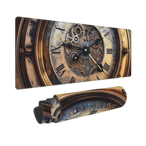Gaming-Mauspad, erweiterte volle Tastaturmatte mit genähten Kanten, Anime, große Schreibtischunterlage mit rutschfester Unterseite, Steampunk-Uhr, Mauspad für Gaming und Büro, 80 x 30 cm von LKVNSWERT