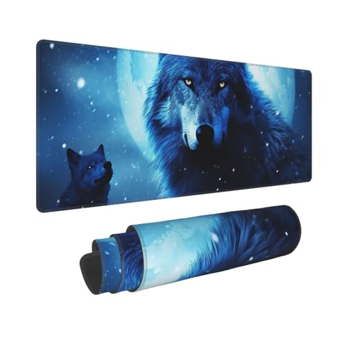 Gaming-Mauspad, erweiterte volle Tastaturmatte mit genähten Kanten, Anime, große Schreibtischunterlage mit rutschfester Unterseite, Wolfs-Mauspad für Gaming und Büro, 80 x 30 cm von LKVNSWERT