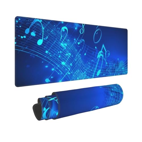 Gaming-Mauspad, erweiterte volle Tastaturmatte mit genähten Kanten, Anime, große Schreibtischunterlage mit rutschfester Unterseite, blaue Musiknoten, Mauspad für Gaming und Büro, 80 x 30 cm von LKVNSWERT