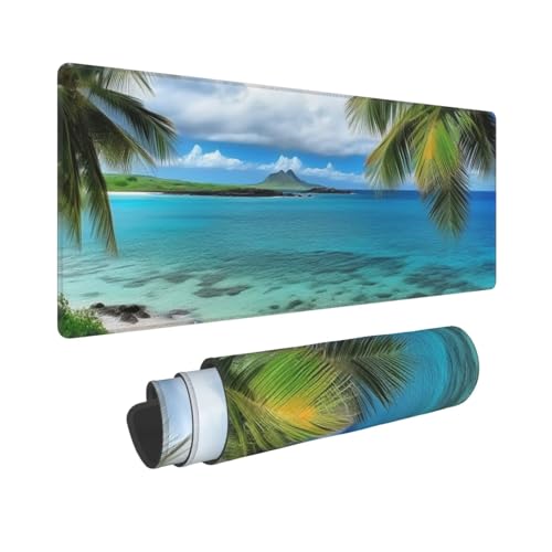 Gaming-Mauspad, erweiterte volle Tastaturmatte mit genähten Kanten, Anime, große Schreibtischunterlage mit rutschfester Unterseite, tropische Palme, Hawaii, Strand, Mauspad für Gaming und Büro, 80 x von LKVNSWERT