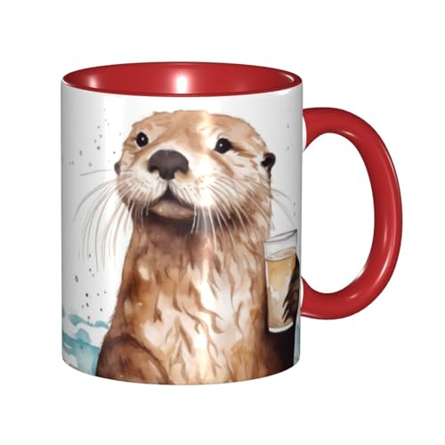 LKVNSWERT Porzellan-Kaffeetasse mit Griff, 325 ml, Meeresotter-Kaffeetasse für Büro und Zuhause, Latte-Getränketasse für Kaffee, Tee und Milch, bunte Innenseite, Keramik-Teetassen für Männer und LKVNSWERT Porzellan-Kaffeetasse mit Griff, 325 ml, Meeresotter-Kaffeetasse für Büro und Zuhause, Latte-Getränketasse für Kaffee, Tee und Milch, bunte Innenseite, Keramik-Teetassen für Männer und von LKVNSWERT