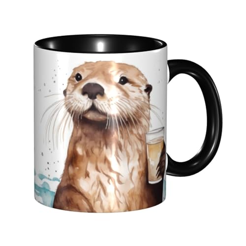 LKVNSWERT Porzellan-Kaffeetasse mit Griff, 325 ml, Meeresotter-Kaffeetasse für Büro und Zuhause, Latte-Getränketasse für Kaffee, Tee und Milch, bunte Innenseite, Keramik-Teetassen für Männer und von LKVNSWERT