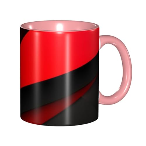 LKVNSWERT Porzellan-Kaffeetasse mit Griff, 325 ml, rot-schwarze Kaffeetasse für Büro und Zuhause, Latte-Getränketasse für Kaffee, Tee und Milch, bunte Innenseite, Keramik-Teetassen für Männer und von LKVNSWERT
