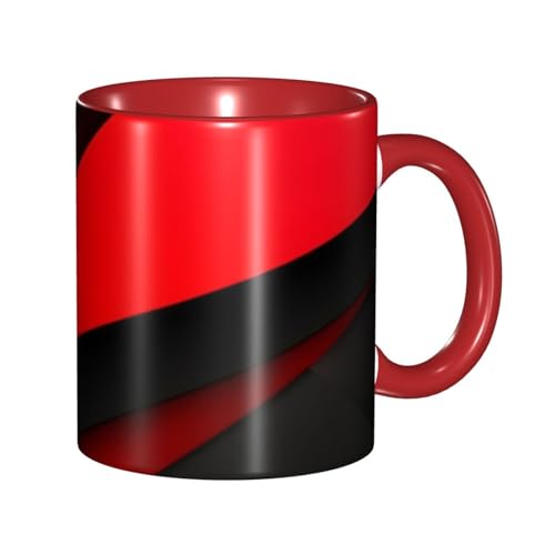 LKVNSWERT Porzellan-Kaffeetasse mit Griff, 325 ml, rot-schwarze Kaffeetasse für Büro und Zuhause, Latte-Getränketasse für Kaffee, Tee und Milch, bunte Innenseite, Keramik-Teetassen für Männer und von LKVNSWERT