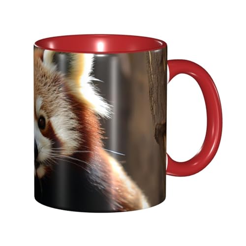 LKVNSWERT Porzellan-Kaffeetasse mit Griff, 325 ml, rote Pandas-Kaffeetasse für Büro und Zuhause, Latte-Getränketasse für Kaffee, Tee und Milch, bunte Innenseite, Keramik-Teetassen für Männer und von LKVNSWERT