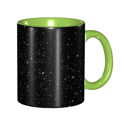 LKVNSWERT Porzellan-Kaffeetasse mit Griff, 325 ml, schwarzer Glitzer, Kaffeetasse für Büro und Zuhause, Latte-Getränketasse für Kaffee, Tee und Milch, bunte Innenseite, Keramik-Teetassen für Männer von LKVNSWERT