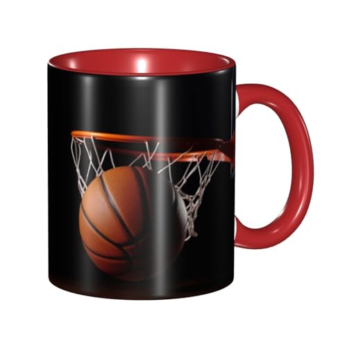 LKVNSWERT Porzellan-Kaffeetasse mit Griff, Basketball-Kaffeetasse für Büro und Zuhause, Latte-Getränketasse für Kaffee, Tee und Milch, bunte Innenseite, Keramik-Teetassen für Männer und Frauen von LKVNSWERT