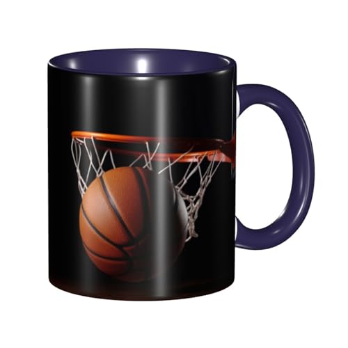 LKVNSWERT Porzellan-Kaffeetasse mit Griff, Basketball-Kaffeetasse für Büro und Zuhause, Latte-Getränketasse für Kaffee, Tee und Milch, bunte Innenseite, Keramik-Teetassen für Männer und Frauen von LKVNSWERT