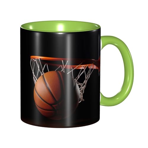 LKVNSWERT Porzellan-Kaffeetasse mit Griff, Basketball-Kaffeetasse für Büro und Zuhause, Latte-Getränketasse für Kaffee, Tee und Milch, bunte Innenseite, Keramik-Teetassen für Männer und Frauen von LKVNSWERT