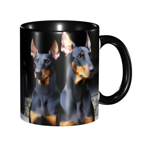LKVNSWERT Porzellan-Kaffeetasse mit Griff, Dobermann-Kaffeetasse für Büro und Zuhause, Latte-Getränketasse für Kaffee, Tee und Milch, bunte Innenseite, Keramik-Teetassen für Männer und Frauen von LKVNSWERT