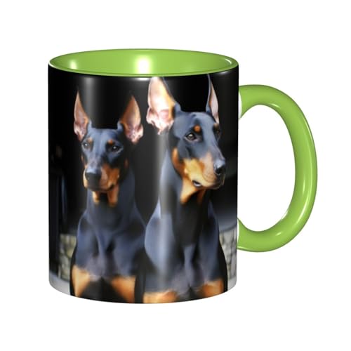 LKVNSWERT Porzellan-Kaffeetasse mit Griff, Dobermann-Kaffeetasse für Büro und Zuhause, Latte-Getränketasse für Kaffee, Tee und Milch, bunte Innenseite, Keramik-Teetassen für Männer und Frauen von LKVNSWERT