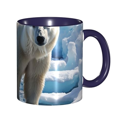 LKVNSWERT Porzellan-Kaffeetasse mit Griff, Eisbär-Eiskaffeetasse für Büro und Zuhause, Latte-Getränketasse für Kaffee, Tee und Milch, bunte Innenseite, Keramik-Teetassen für Männer und Frauen von LKVNSWERT