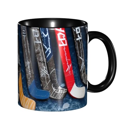 LKVNSWERT Porzellan-Kaffeetasse mit Griff, Eishockeyschläger-Kaffeetasse für Büro und Zuhause, Latte-Getränketasse für Kaffee, Tee und Milch, bunte Innenseite, Keramik-Teetassen für Männer und Frauen von LKVNSWERT