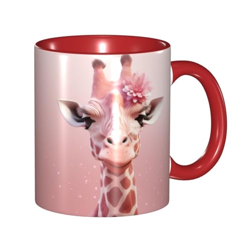 LKVNSWERT Porzellan-Kaffeetasse mit Griff, Giraffen-Kaffeetasse für Büro und Zuhause, Latte-Getränketasse für Kaffee, Tee und Milch, bunte Innenseite, Keramik-Teetassen für Männer und Frauen von LKVNSWERT