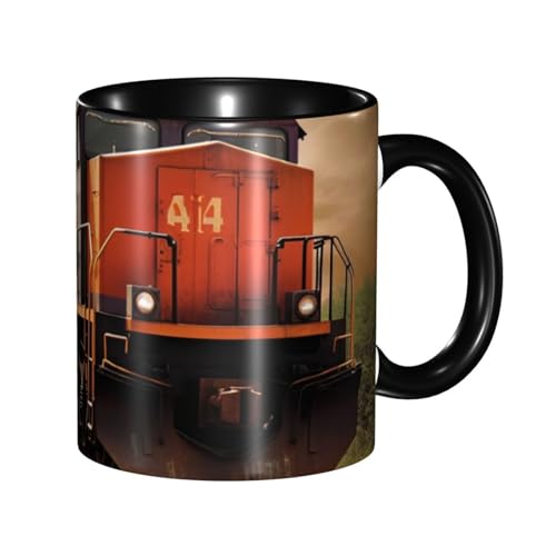 LKVNSWERT Porzellan-Kaffeetasse mit Griff, Güterzug-Kaffeetasse für Büro und Zuhause, Latte-Getränketasse für Kaffee, Tee und Milch, bunte Innenseite, Keramik-Teetassen für Männer und Frauen von LKVNSWERT